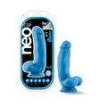 Neo Elite 7 in. Silicone Dual Density Dildo with Balls Neon Blue