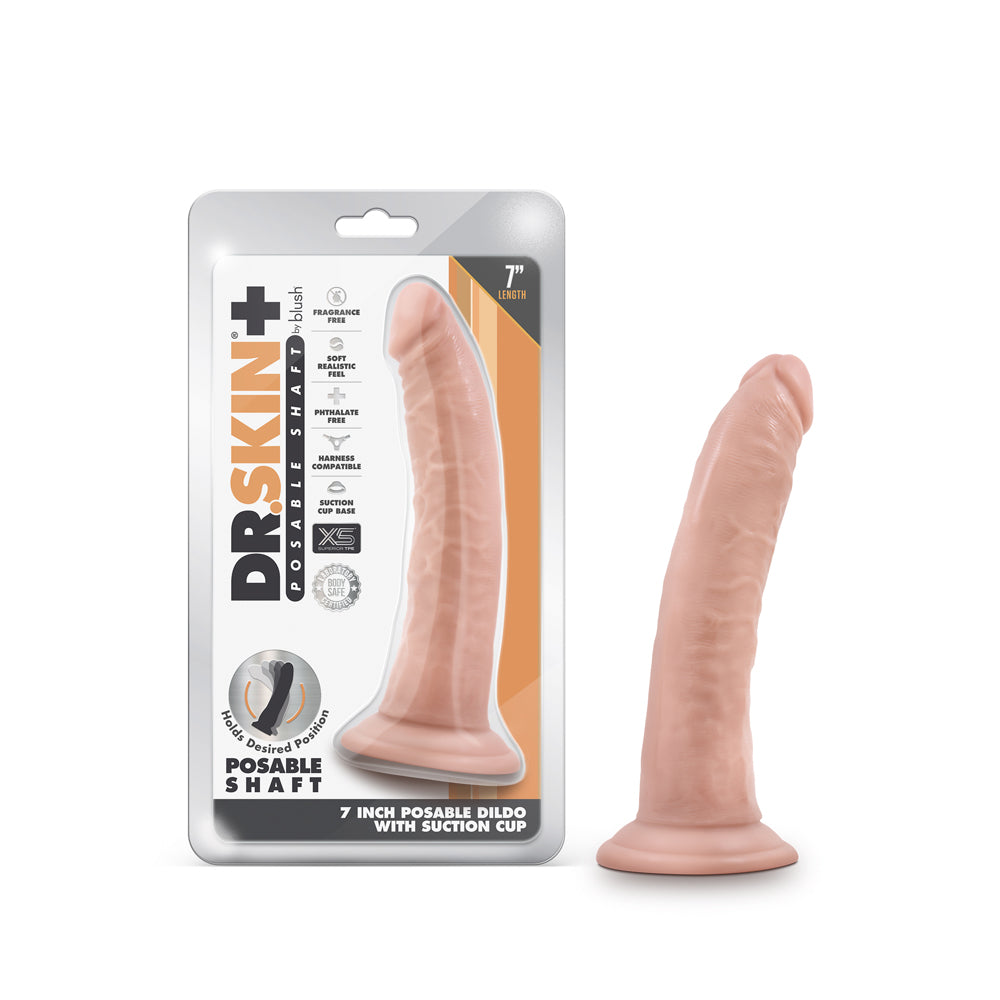 Dr. Skin Plus Realistic 7 in. Triple Density Posable Dildo Brown