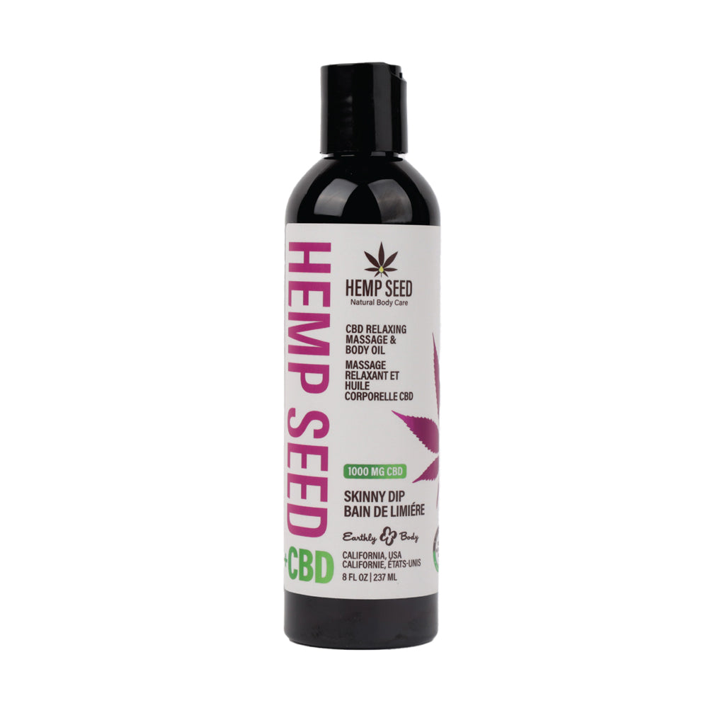 Earthly Body Hemp Seed CBD Relaxing Massage and Body Oil Skinny Dip 8 oz.
