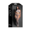 Fantasy Lingerie Sheer Most Wanted Halter Top, G-String & Gartered Stockings Gray Queen Size